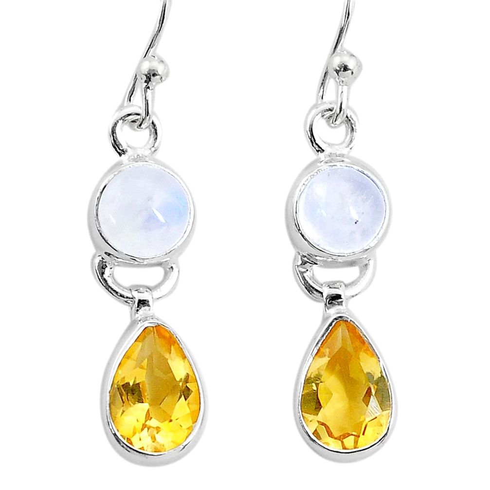8.01cts natural rainbow moonstone citrine 925 silver dangle earrings t4184