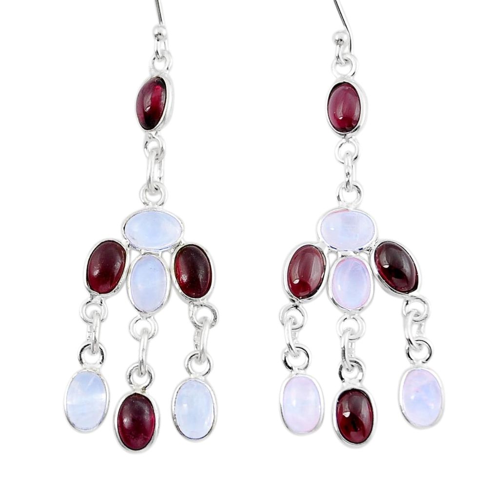 11.55cts natural rainbow moonstone garnet 925 silver chandelier earrings y23429