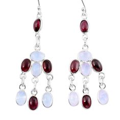 11.55cts natural rainbow moonstone garnet 925 silver chandelier earrings y23429