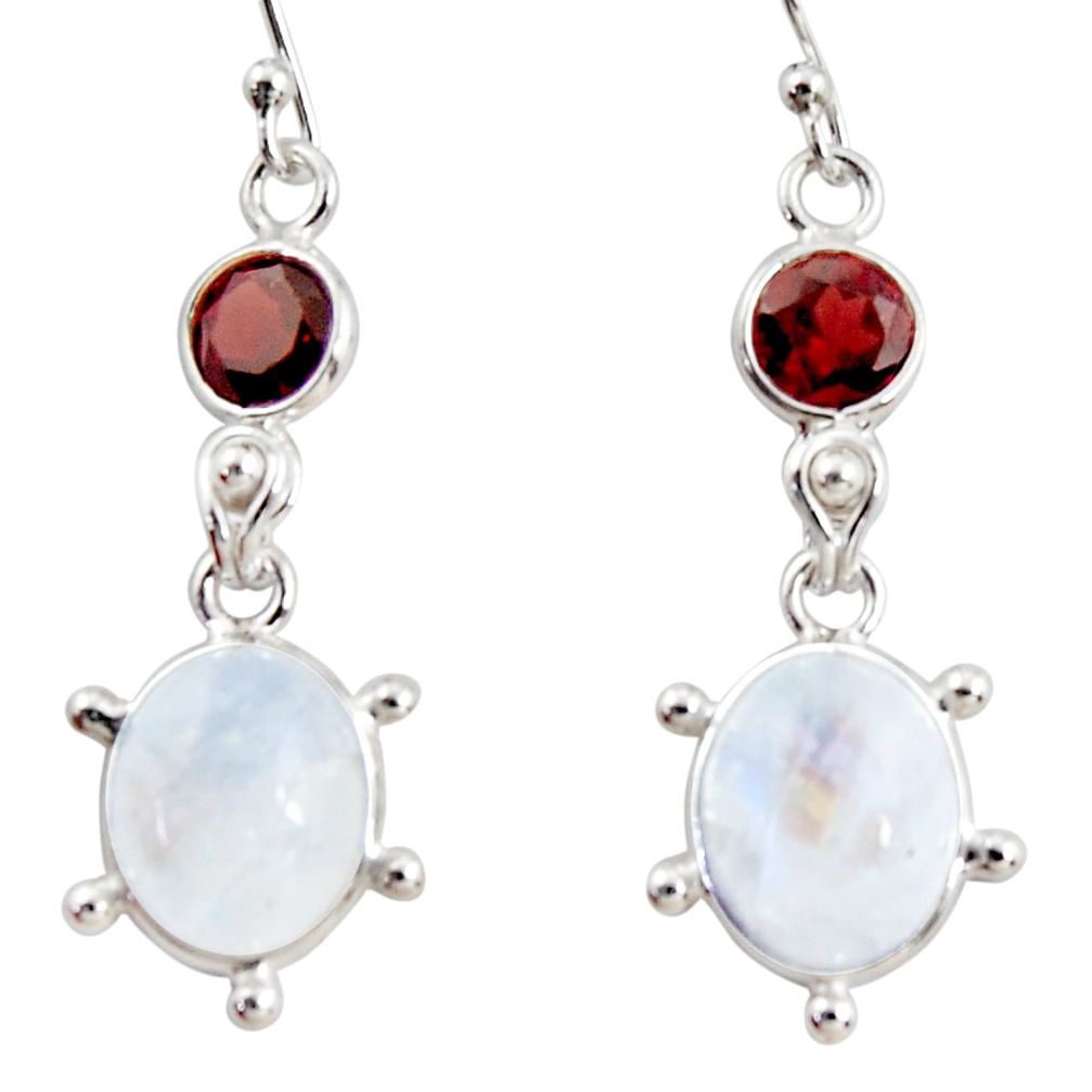 12.18cts natural rainbow moonstone garnet 925 silver dangle earrings r36529