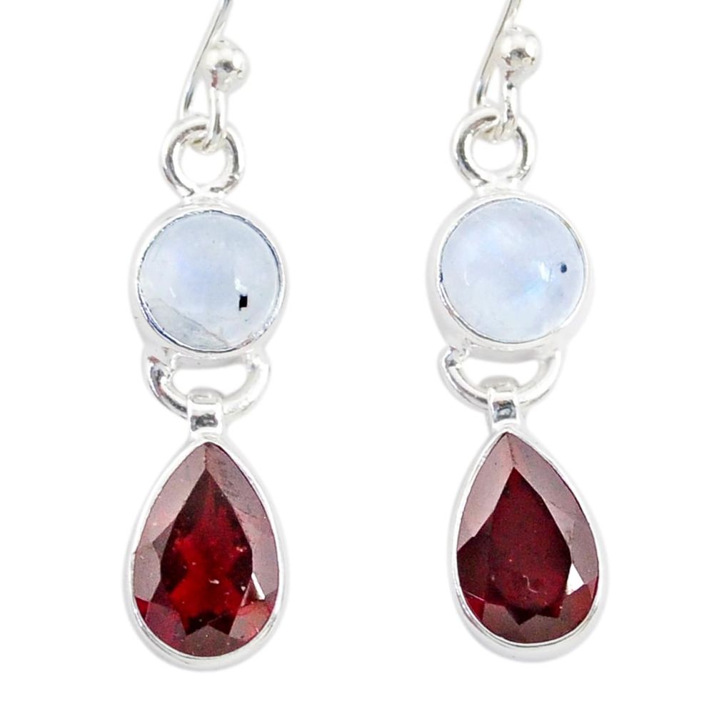 8.56cts natural rainbow moonstone garnet 925 silver dangle earrings r87159