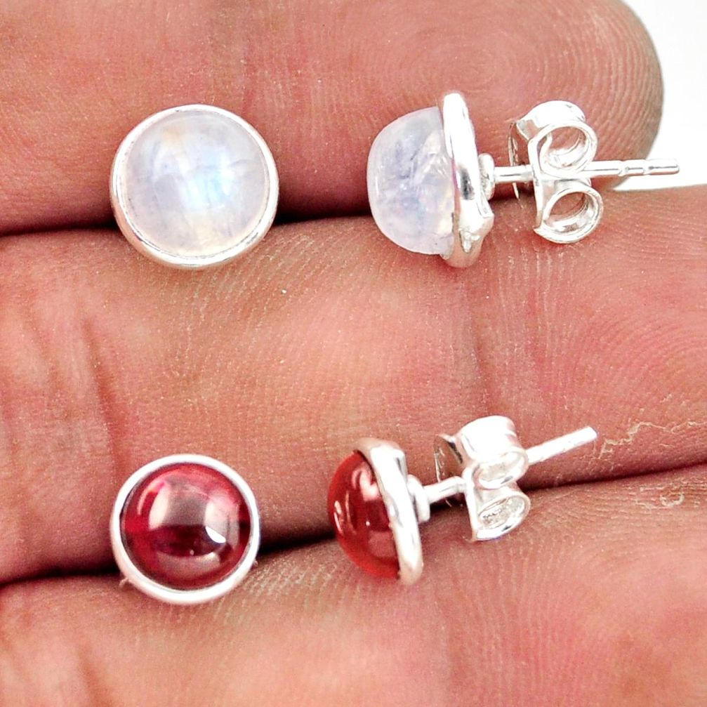 7.24cts natural rainbow moonstone garnet 925 silver stud earrings r41228