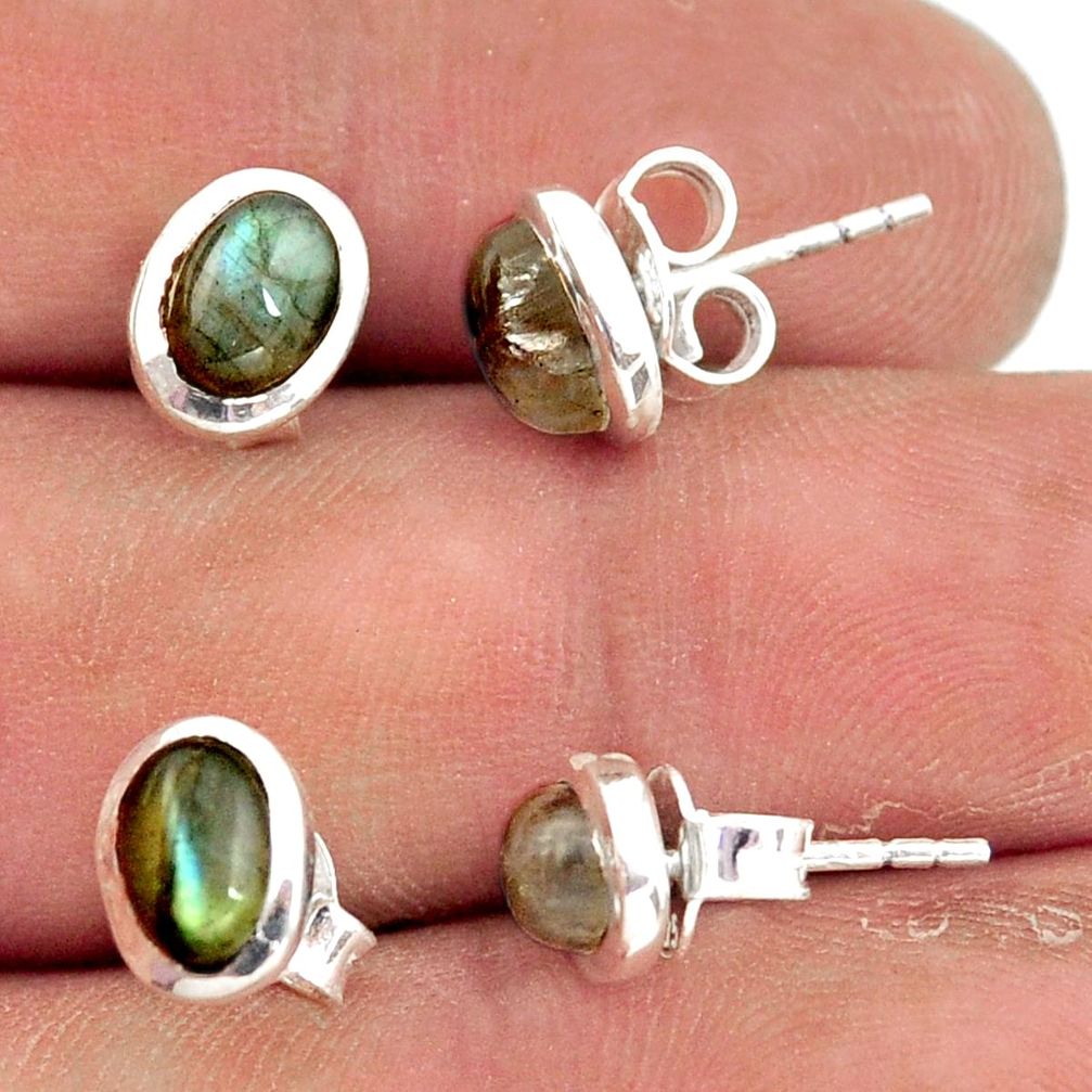 6.03cts natural rainbow moonstone labradorite 925 silver stud earrings r41290