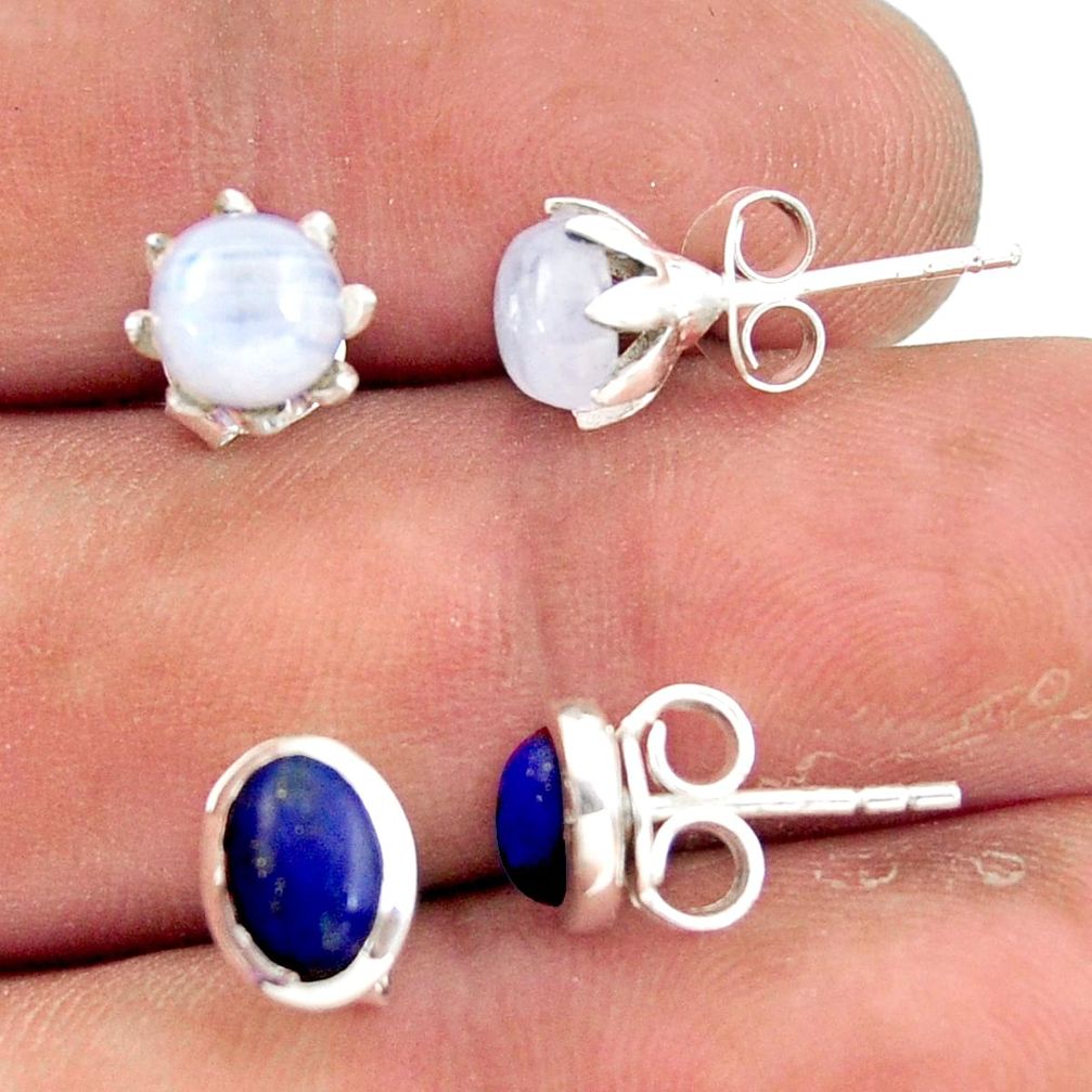 5.80cts natural rainbow moonstone lapis lazuli 925 silver stud earrings r41282