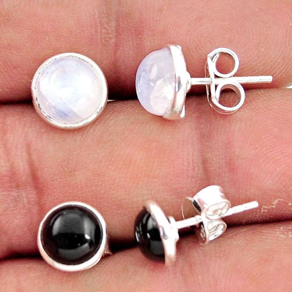 7.35cts natural rainbow moonstone onyx 925 sterling silver stud earrings r41246