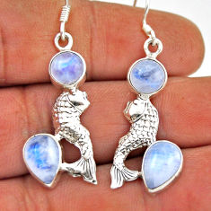 8.71cts natural rainbow moonstone pear 925 sterling silver fish earrings n38002