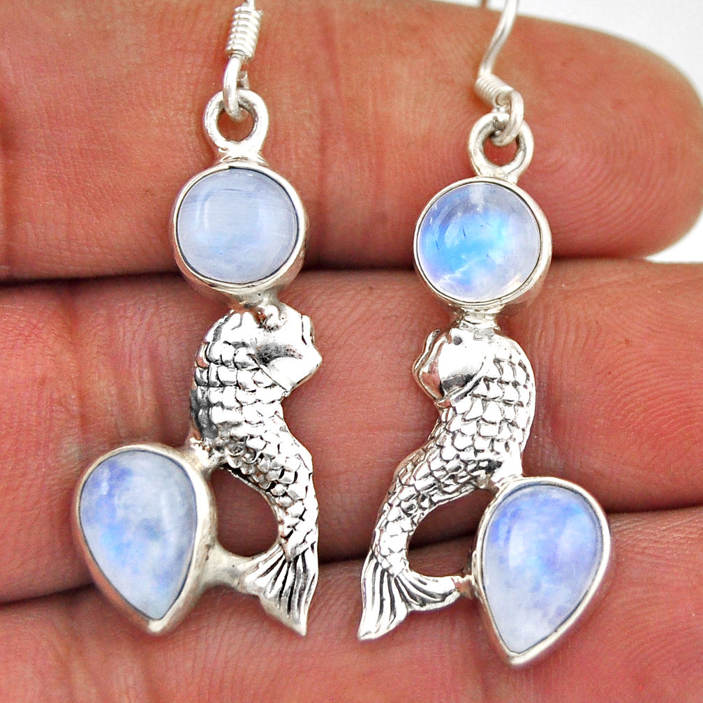 8.44cts natural rainbow moonstone pear 925 sterling silver fish earrings n38007