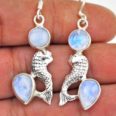 8.44cts natural rainbow moonstone pear 925 sterling silver fish earrings n38007