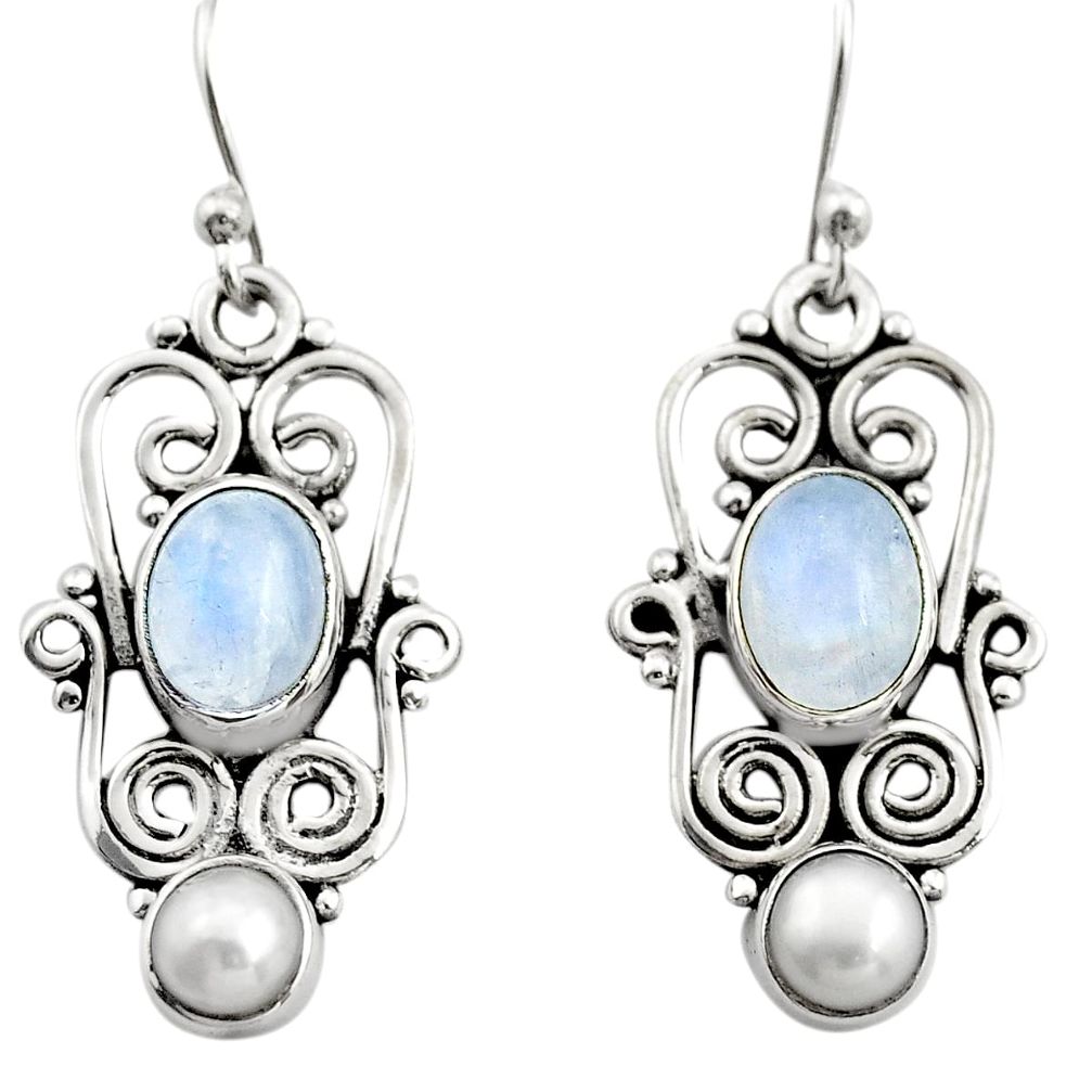 4.02cts natural rainbow moonstone pearl 925 silver dangle earrings r21686