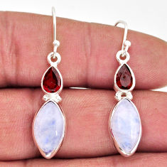 11.15cts natural rainbow moonstone red garnet 925 silver dangle earrings y76049