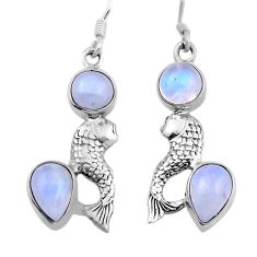 7.96cts natural rainbow moonstone round 925 sterling silver fish earrings n27999