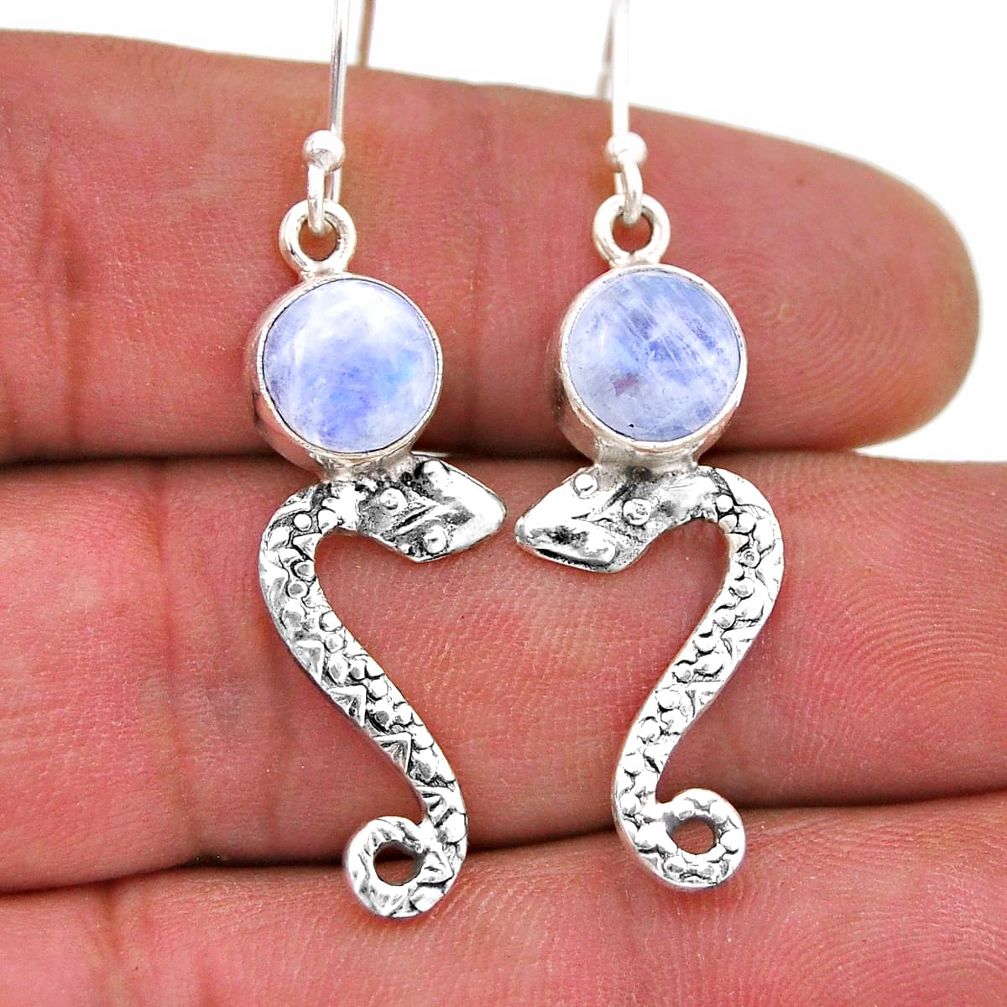 6.47cts natural rainbow moonstone round sterling silver snake earrings n46641