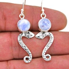 6.47cts natural rainbow moonstone round sterling silver snake earrings n46641