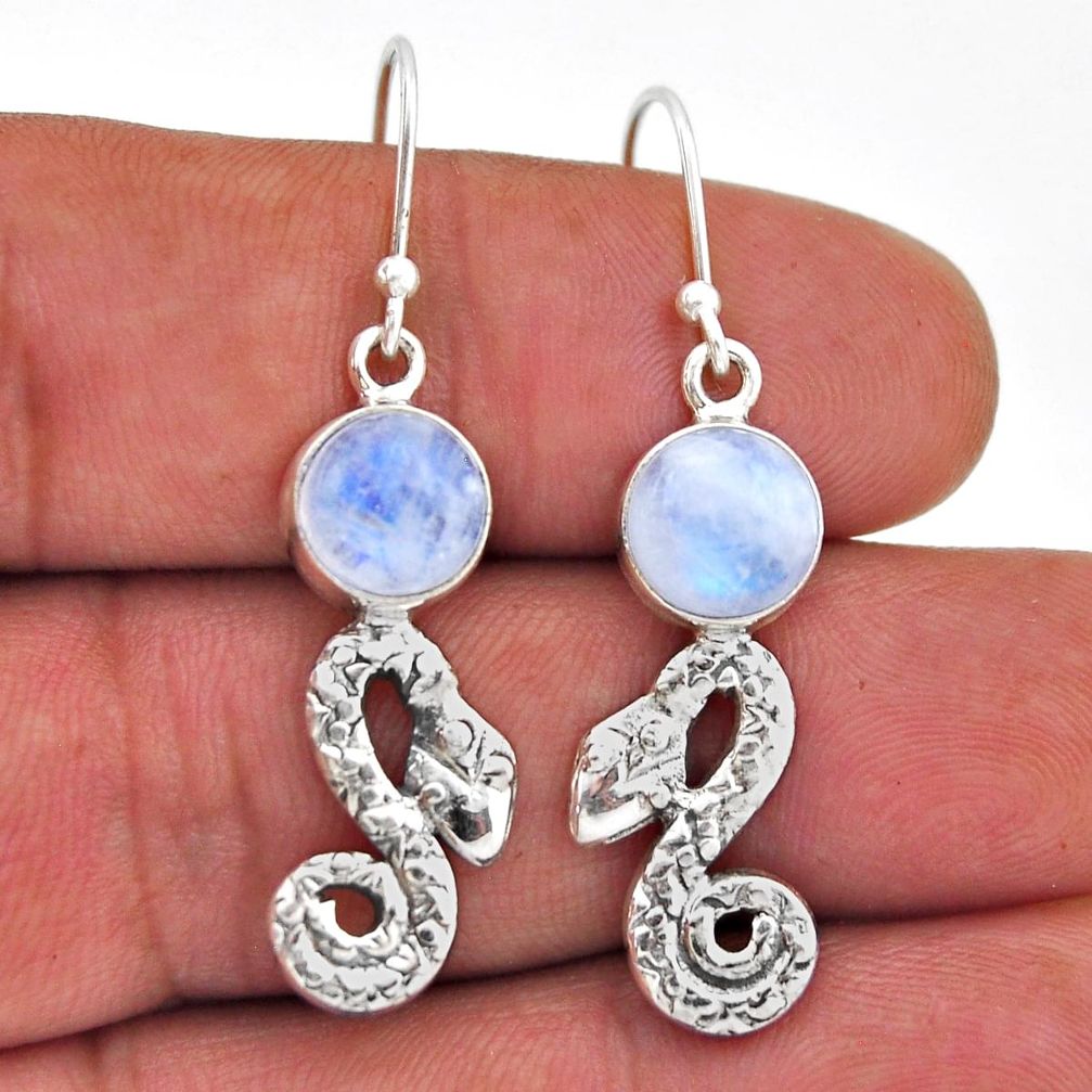6.04cts natural rainbow moonstone round sterling silver snake earrings n47091