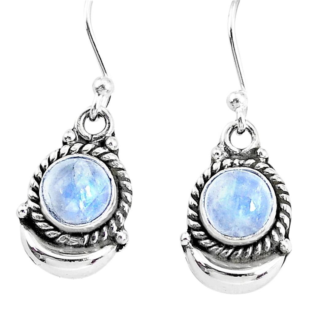 2.67cts natural rainbow moonstone sterling silver dangle moon earrings r89200