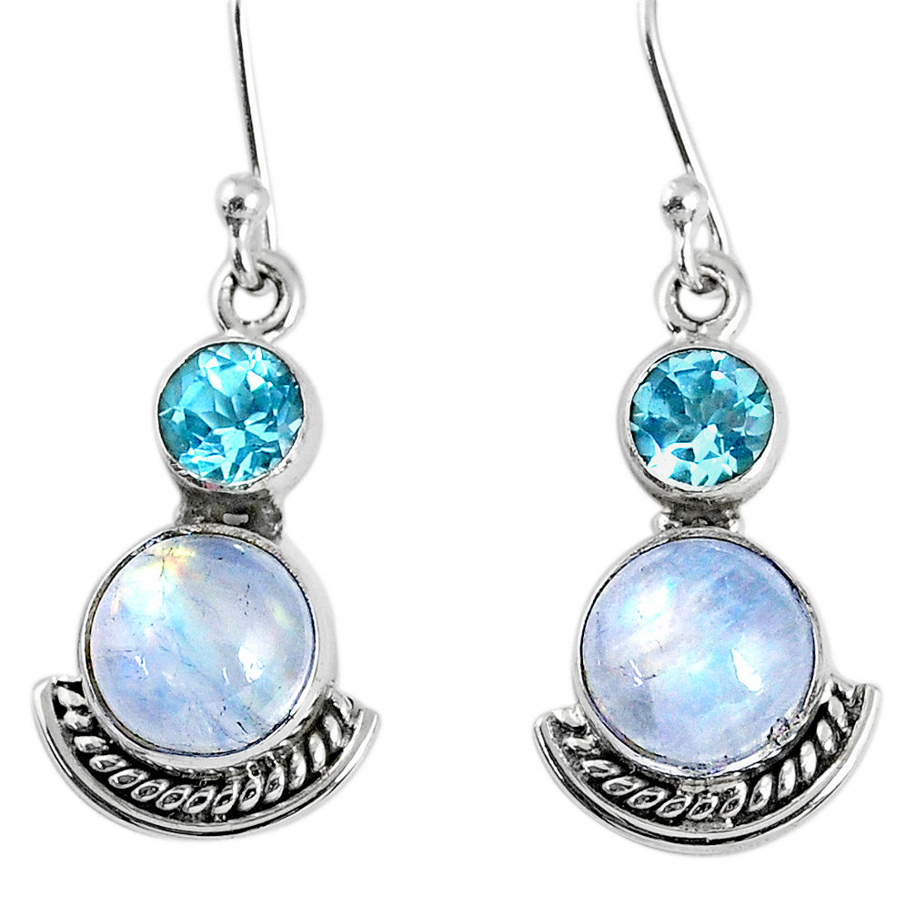 7.91cts natural rainbow moonstone topaz 925 silver dangle earrings r59538