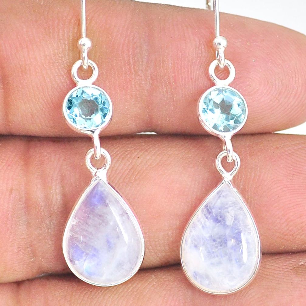 11.04cts natural rainbow moonstone topaz 925 silver dangle earrings r77371