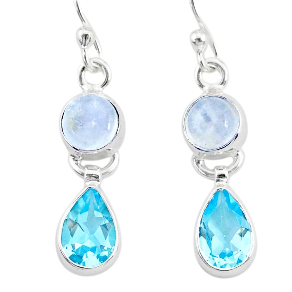 7.17cts natural rainbow moonstone topaz 925 silver dangle earrings r87119