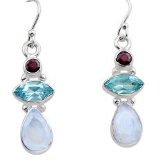 10.81cts natural rainbow moonstone topaz garnet silver dangle earrings y82814