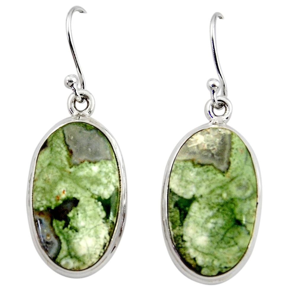 17.86cts natural rainforest rhyolite jasper 925 silver dangle earrings r45335