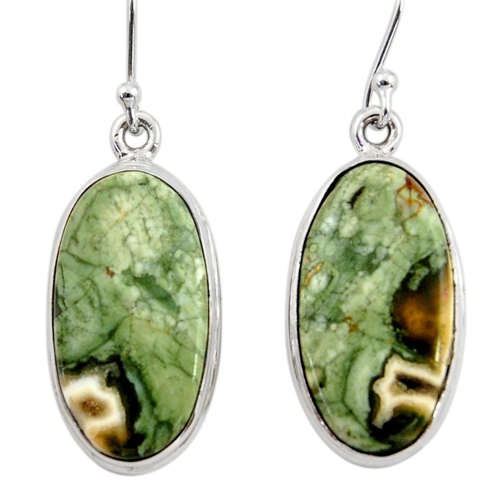 16.18cts natural rainforest rhyolite jasper 925 silver dangle earrings r45339