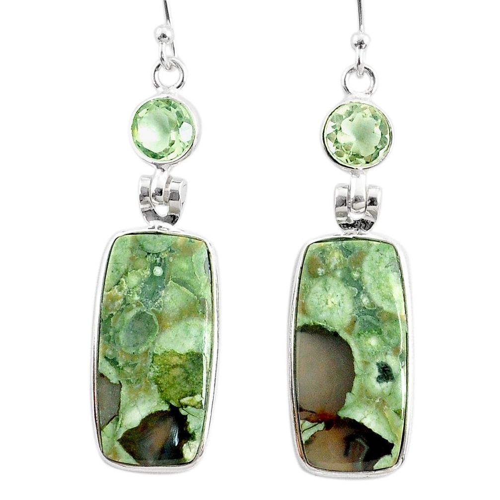 18.39cts natural rainforest rhyolite jasper 925 silver dangle earrings r75502