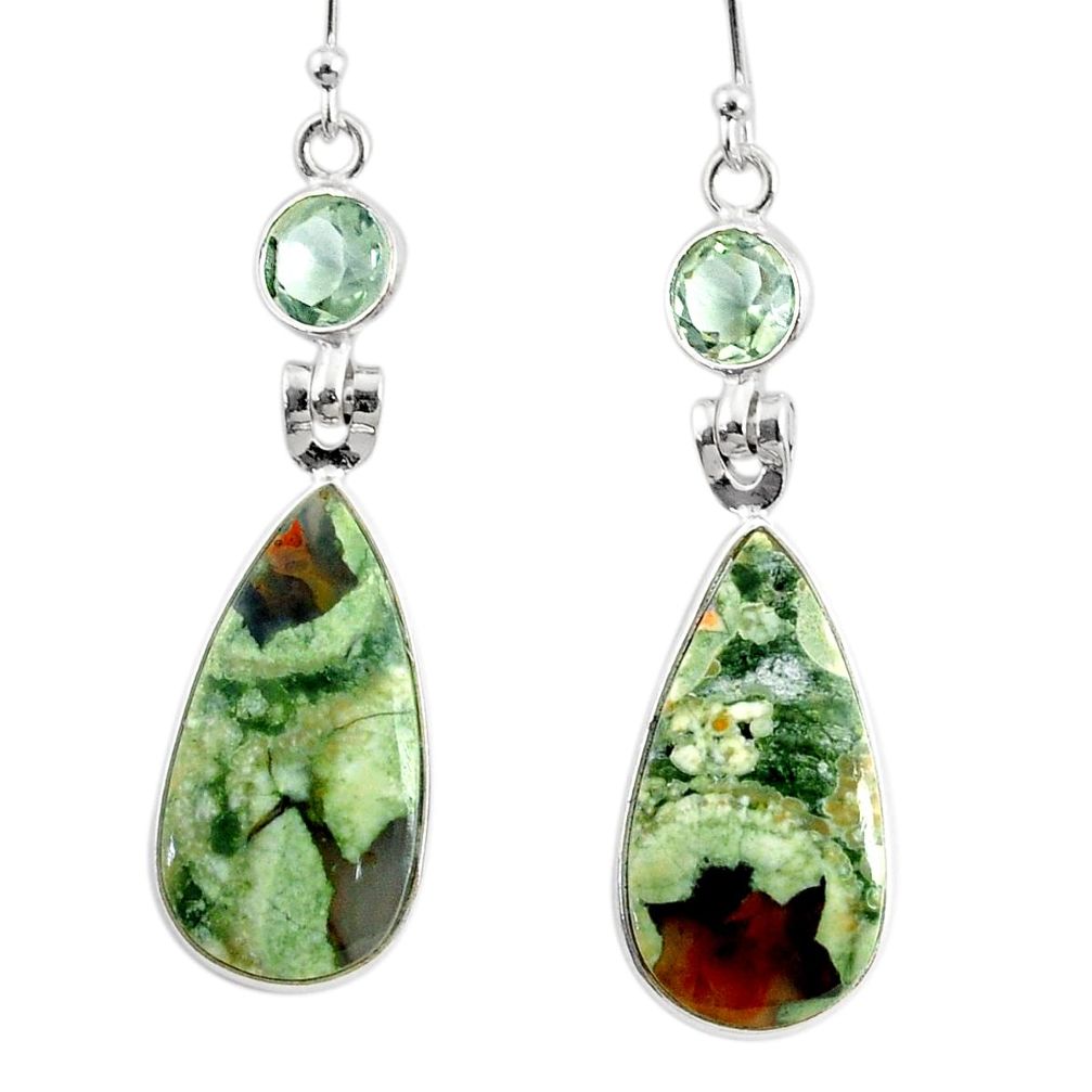 18.39cts natural rainforest rhyolite jasper 925 silver dangle earrings r75503