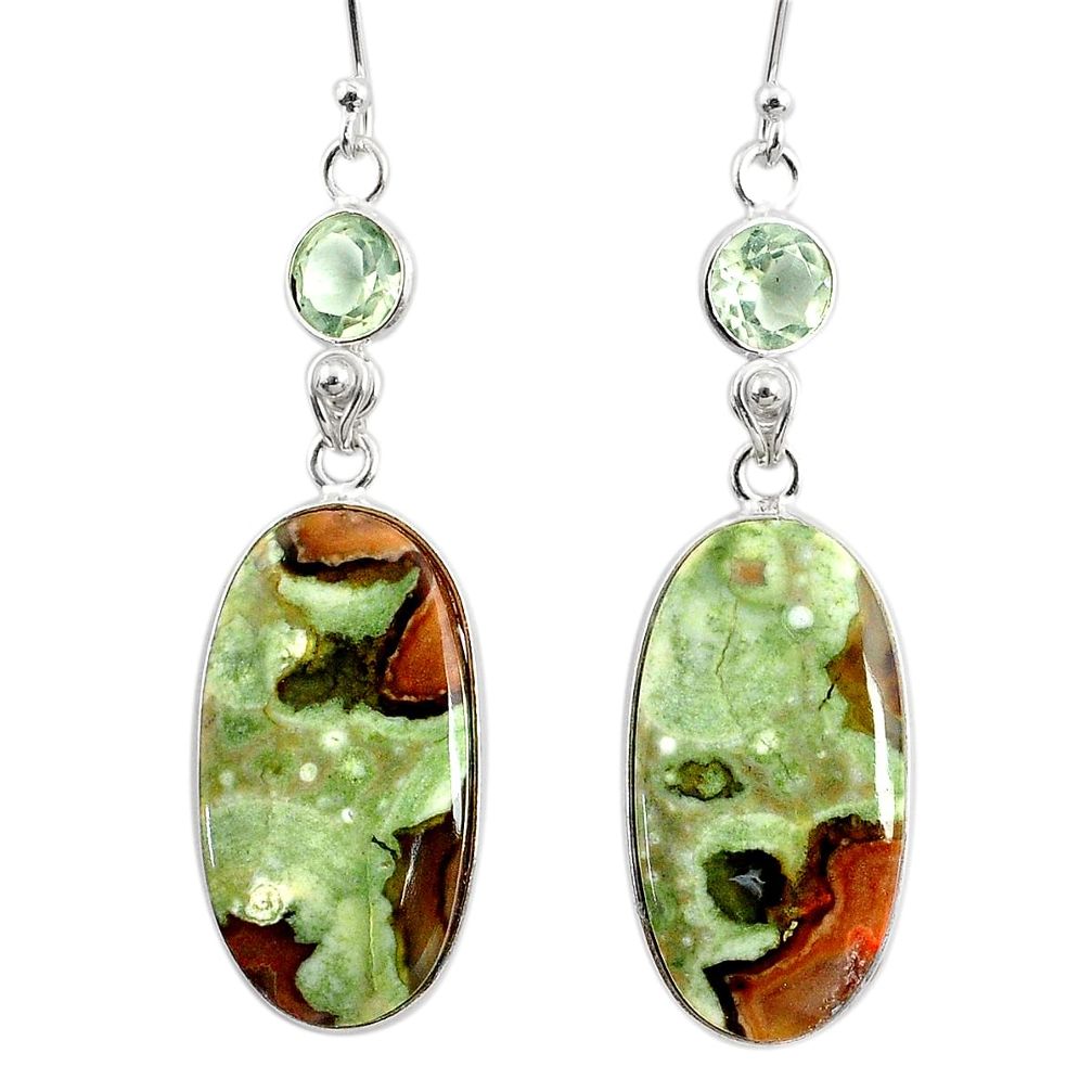 22.78cts natural rainforest rhyolite jasper 925 silver dangle earrings r75512