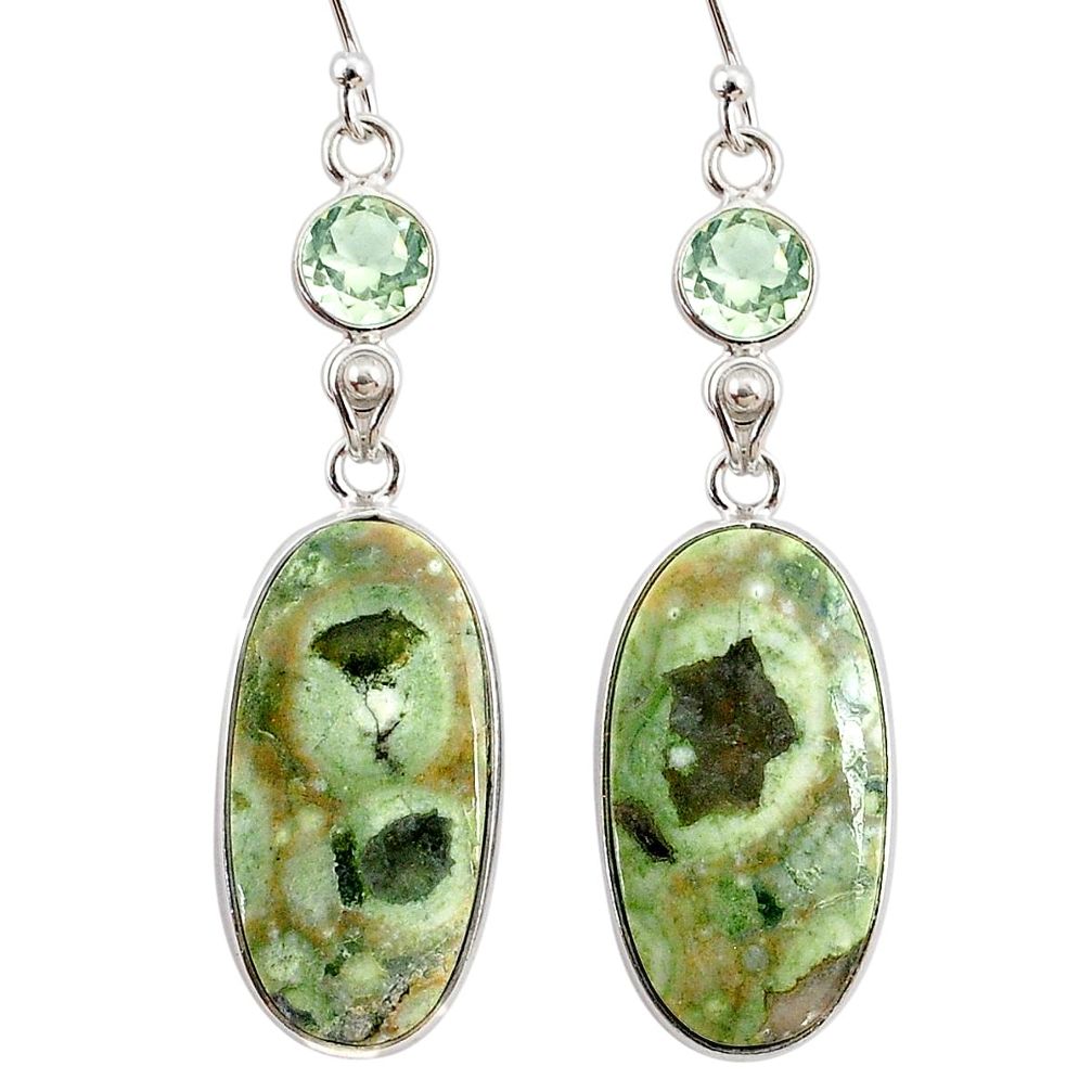 20.37cts natural rainforest rhyolite jasper 925 silver dangle earrings r75790