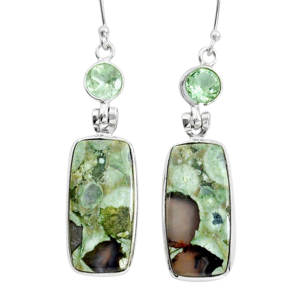 17.57cts natural rainforest rhyolite jasper amethyst 925 silver earrings y12237