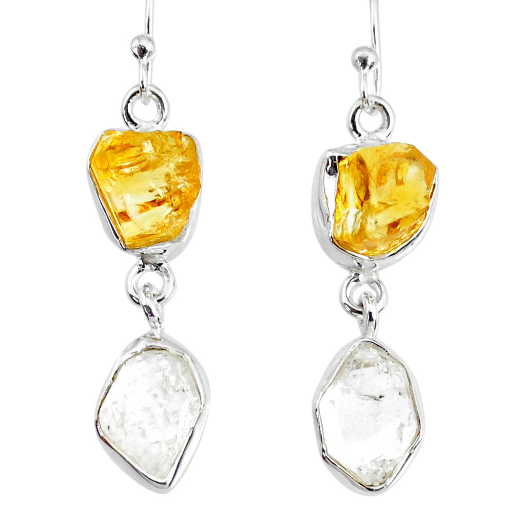 11.55cts natural raw citrine herkimer diamond dangle handmade earrings r74346