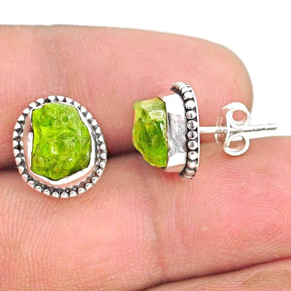 7.42cts natural rough peridot raw 925 sterling silver dangle earrings r75106