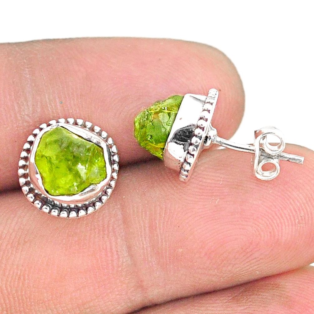 7.13cts natural rough peridot raw 925 sterling silver dangle earrings r75109