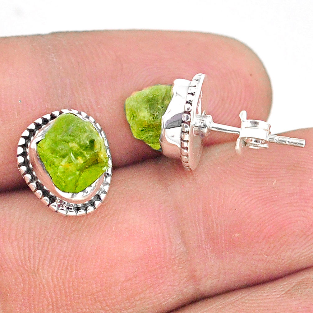 6.68cts natural rough peridot raw 925 sterling silver dangle earrings r75110