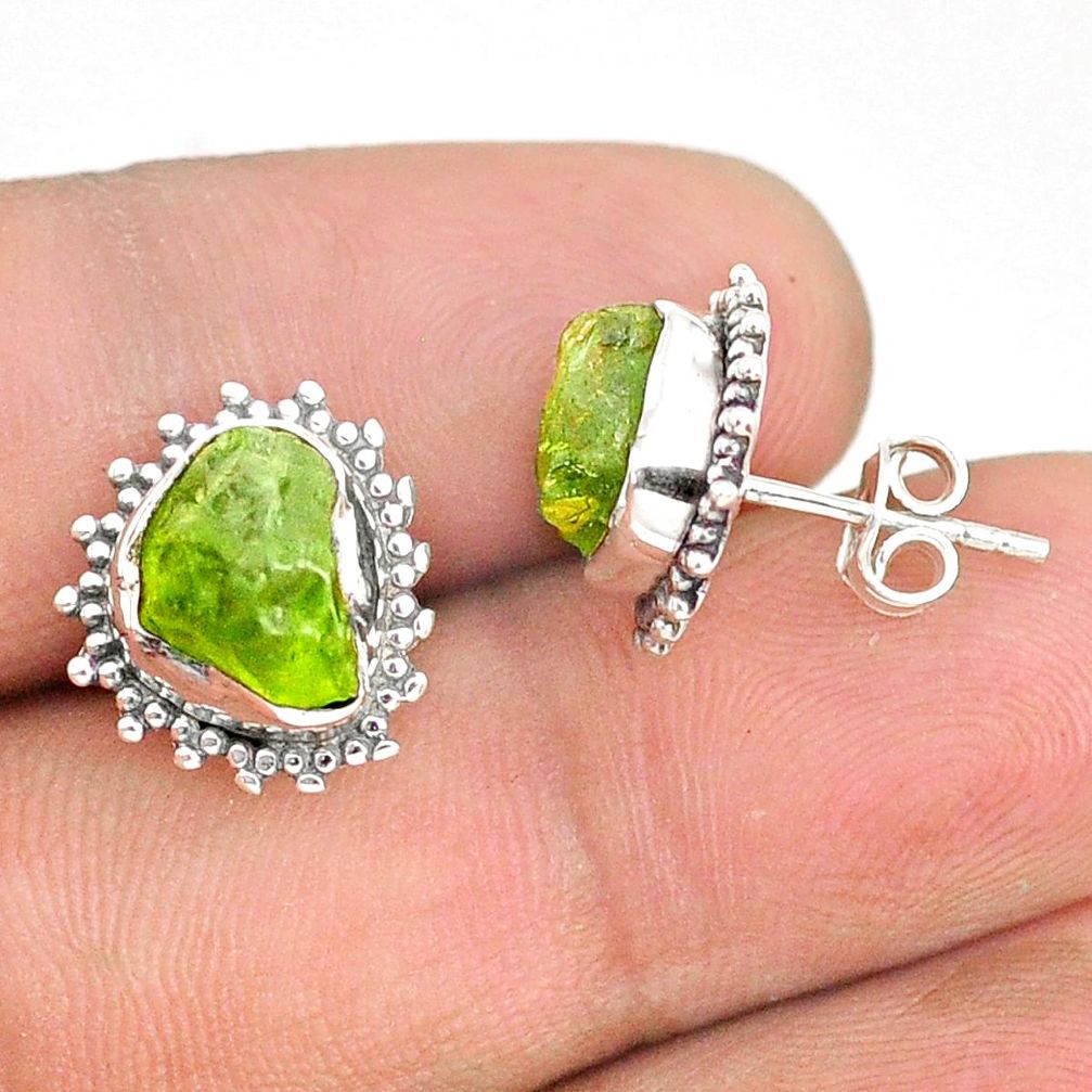 7.56cts natural rough peridot raw 925 sterling silver dangle earrings r75114