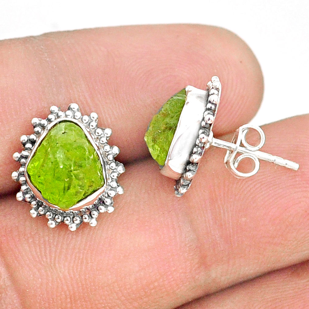 7.97cts natural rough peridot raw 925 sterling silver dangle earrings r75118
