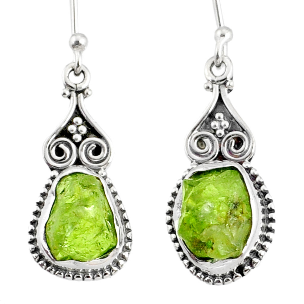 10.32cts natural rough peridot raw 925 sterling silver dangle earrings r75181