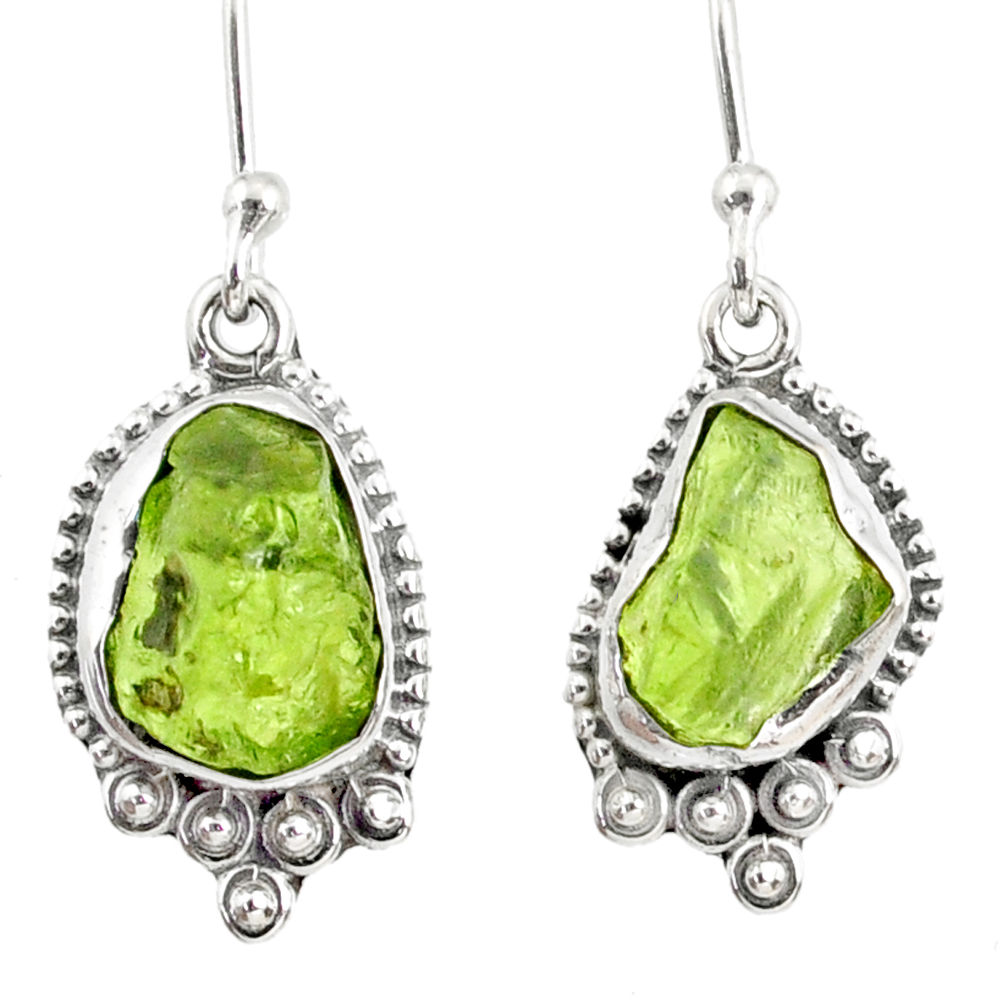 8.93cts natural rough peridot raw 925 sterling silver dangle earrings r75183