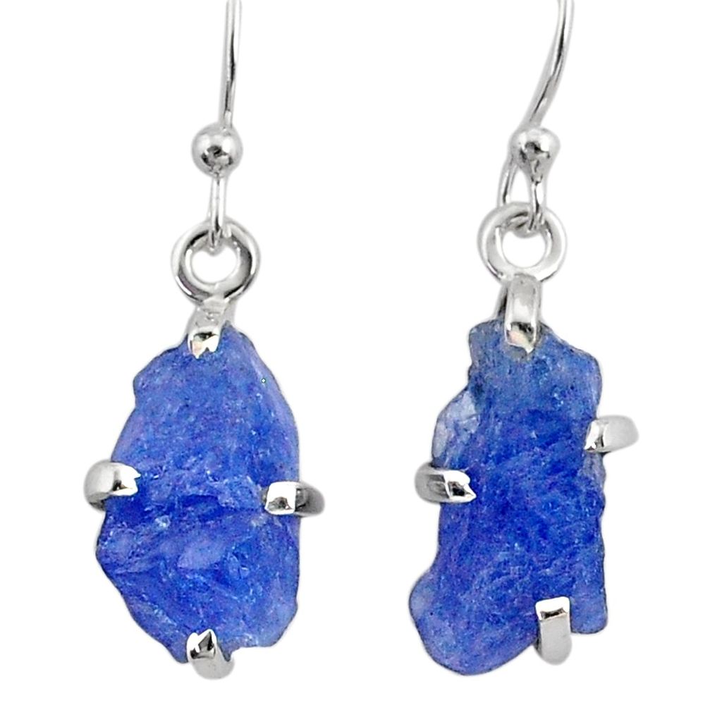 8.04cts natural raw tanzanite rough 925 sterling silver dangle earrings r79429
