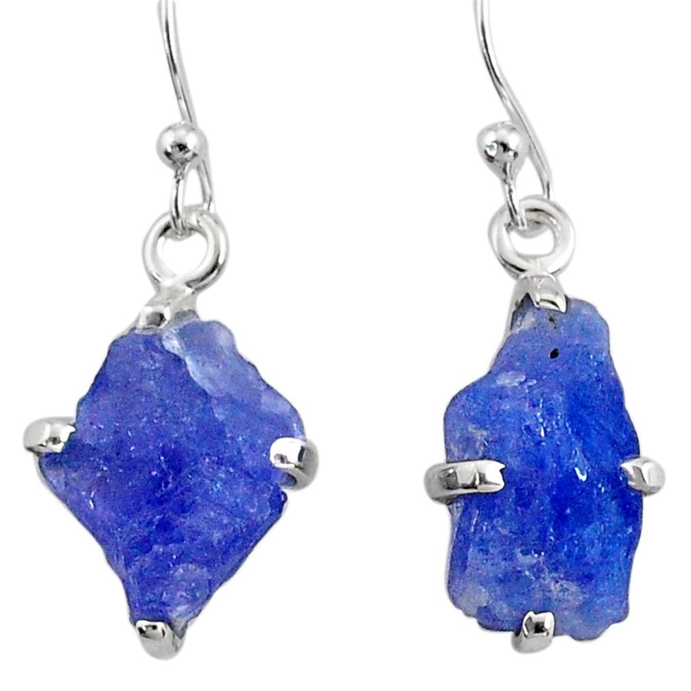 7.42cts natural raw tanzanite rough 925 sterling silver dangle earrings r79430