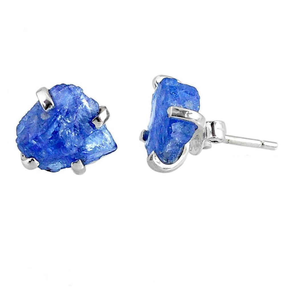 6.36cts natural raw tanzanite rough 925 sterling silver stud earrings r79502