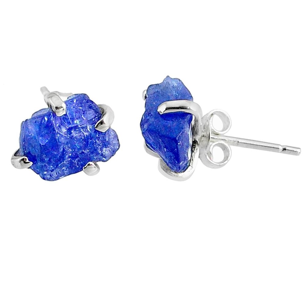 6.33cts natural raw tanzanite rough 925 sterling silver stud earrings r79505