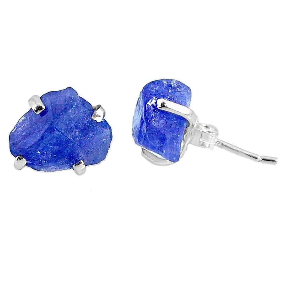 6.94cts natural raw tanzanite rough 925 sterling silver stud earrings r79512