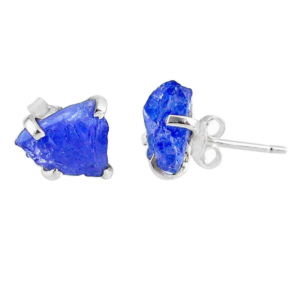 7.36cts natural raw tanzanite rough 925 sterling silver stud earrings r79513