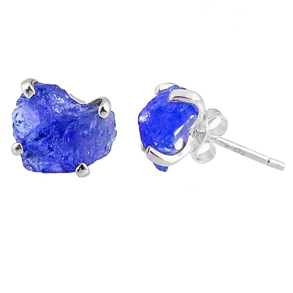 6.80cts natural raw tanzanite rough 925 sterling silver stud earrings r79515