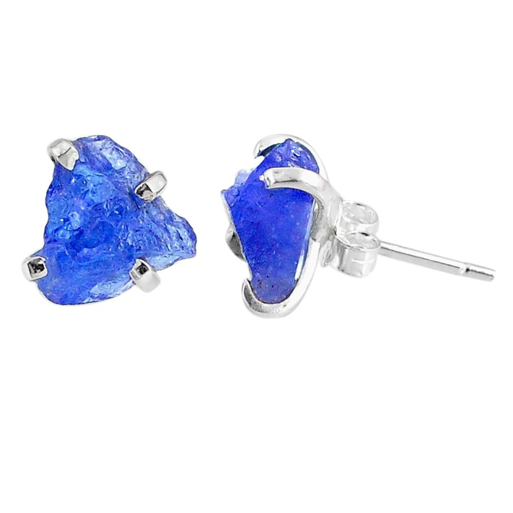 7.36cts natural raw tanzanite rough 925 sterling silver stud earrings r79517