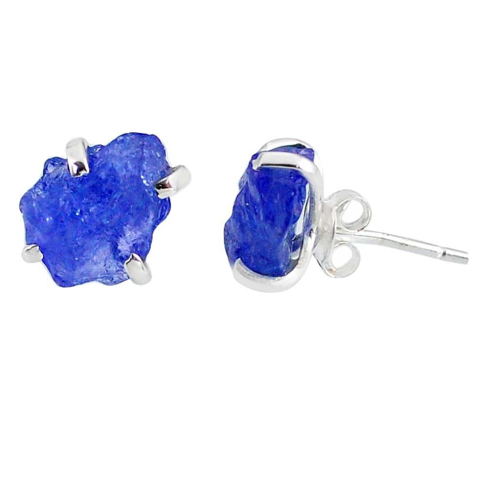 7.53cts natural raw tanzanite rough 925 sterling silver stud earrings r79520