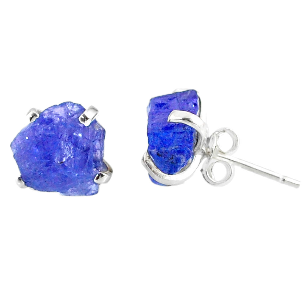 7.53cts natural raw tanzanite rough 925 sterling silver stud earrings r79521