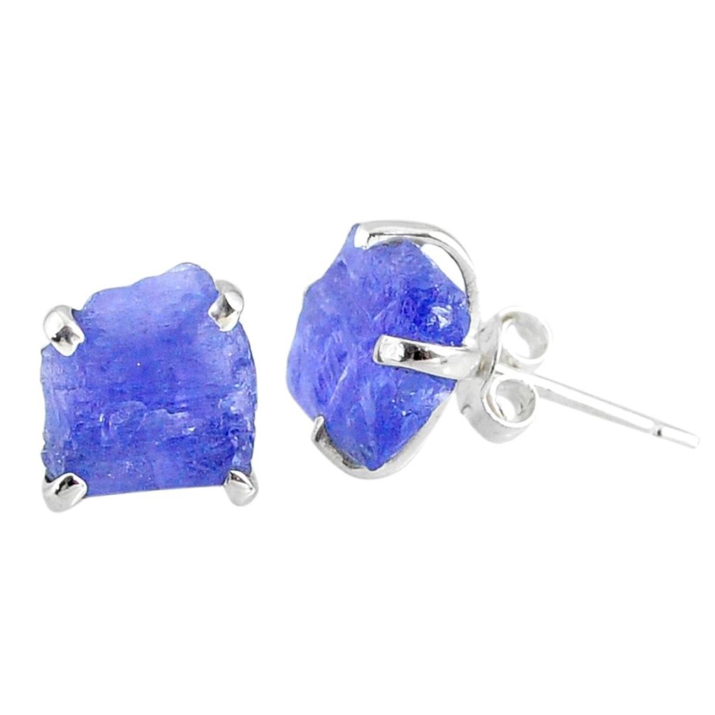 6.92cts natural raw tanzanite rough 925 sterling silver stud earrings r79527