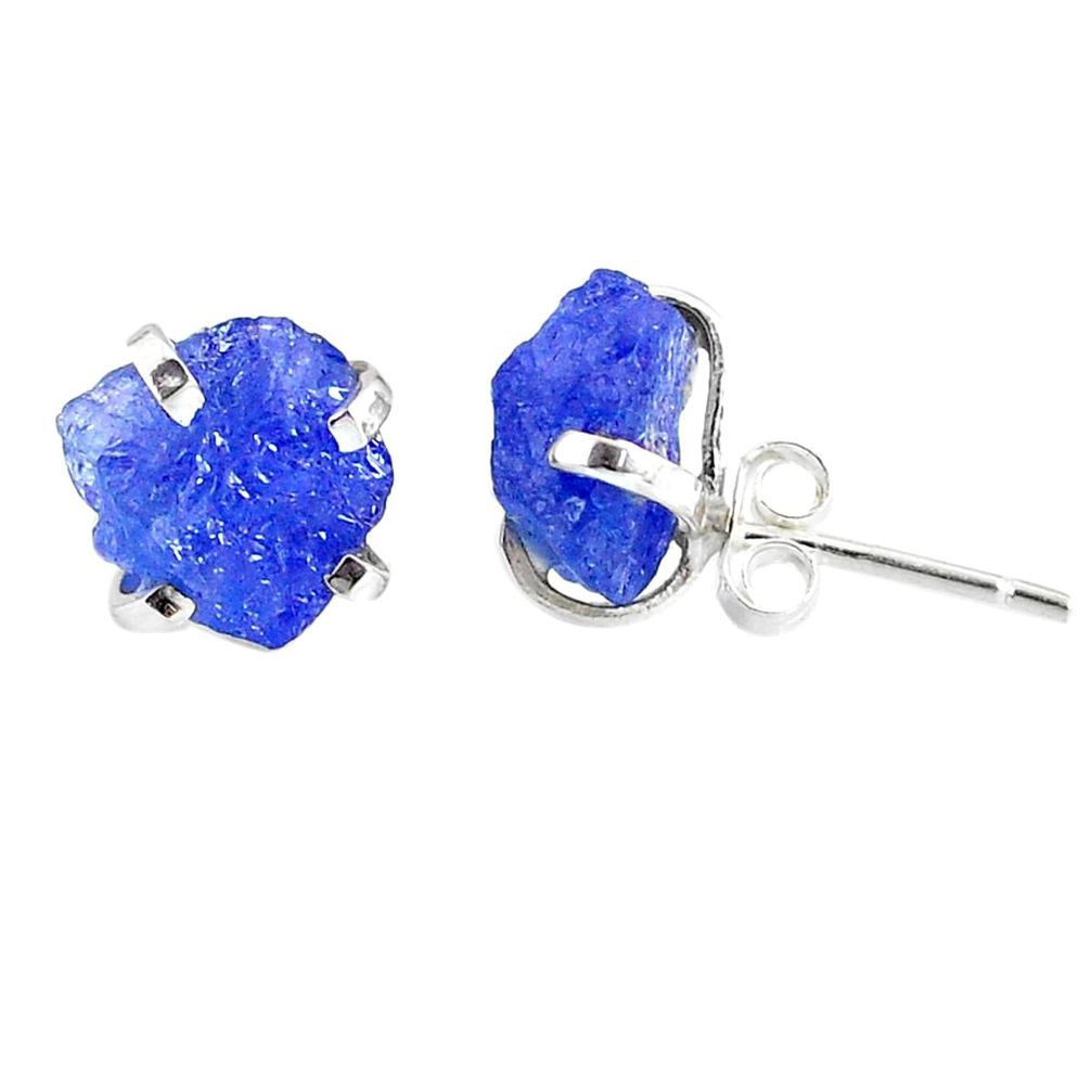 7.53cts natural raw tanzanite rough 925 sterling silver stud earrings r79528